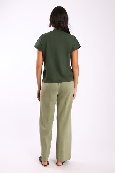 Reversible straight leg pants in cotton blend jacquard